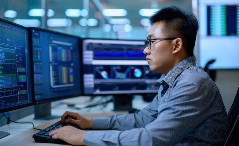 A man in glasses provides IT solutions for a secured IT Support Company in Asheville, focusing on cybersecurity.